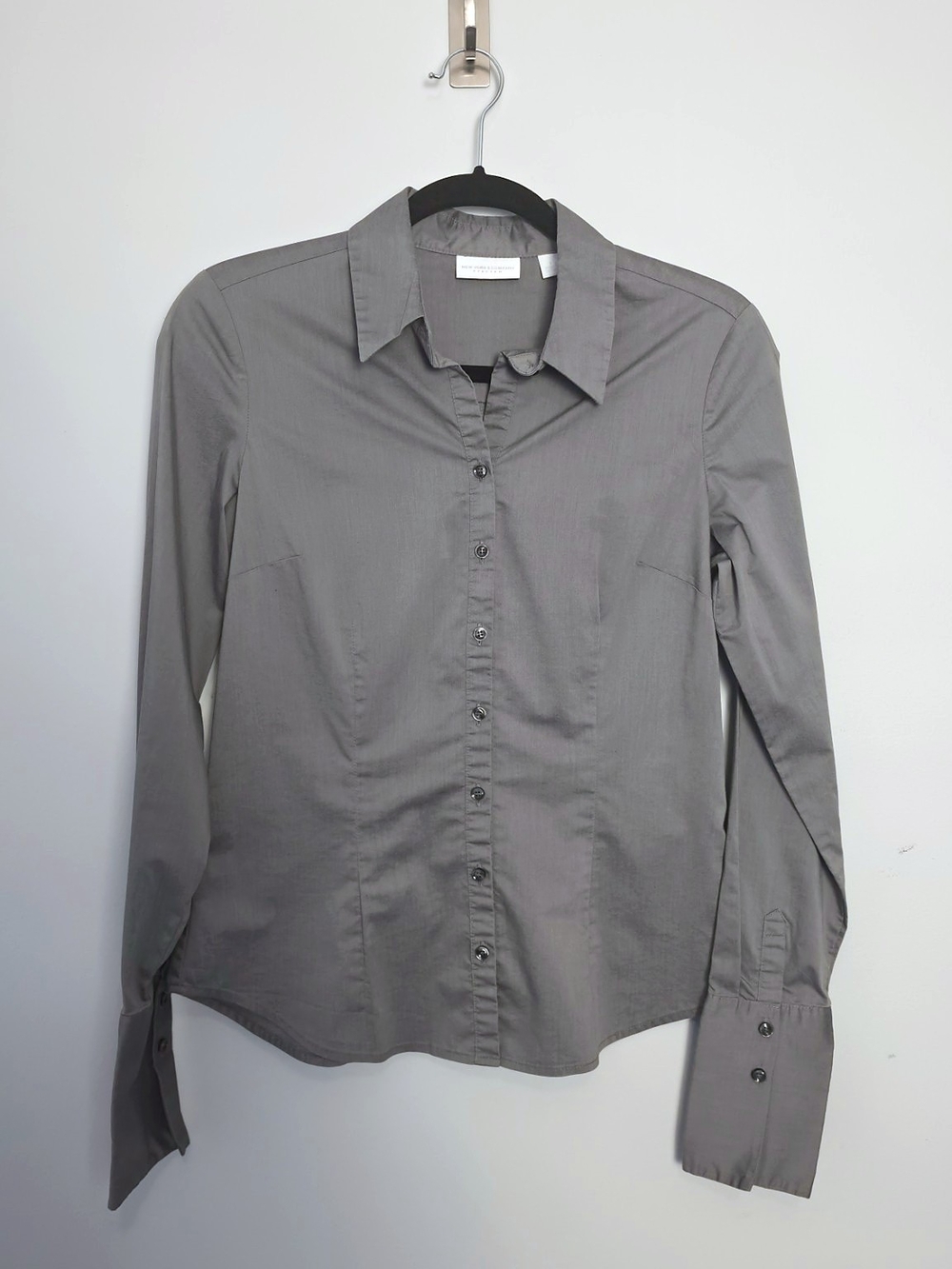 New York & Company Stretch Gray Button Down Shirt -  Womens Small